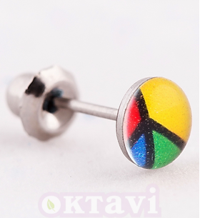 Серьги Button Color Peace Sign - St Steel (606C)