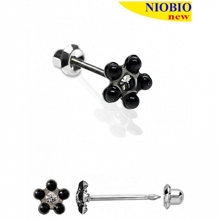 Серьги Flower Black Pearl/ Cristal (136с) 5 mm NIOBIO